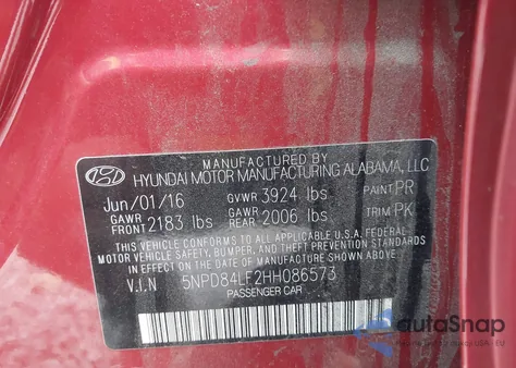 2017 Hyundai Elantra Limited z USA, uszkodzony, nr VIN 5NPD84LF2HH086573